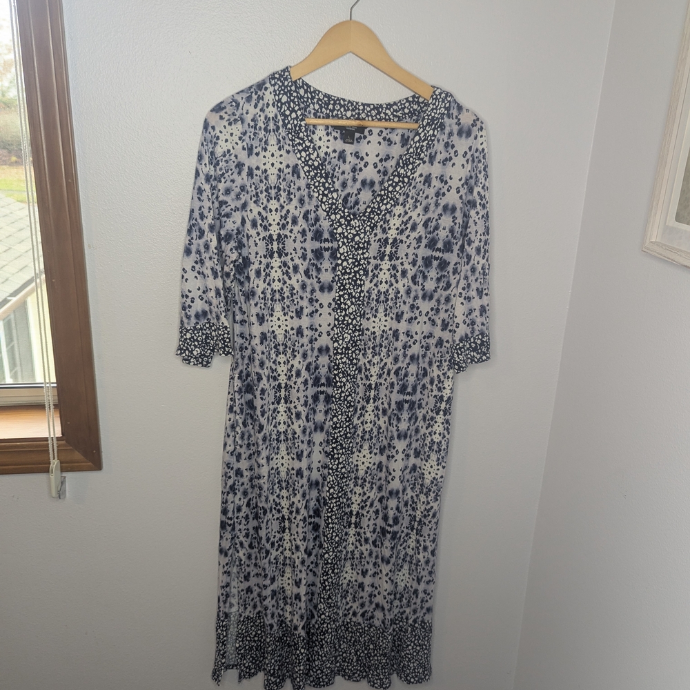 Simply Vera Vera Wang Blue Floral Midi Dress L | Ditsy Floral Mixedโ Print